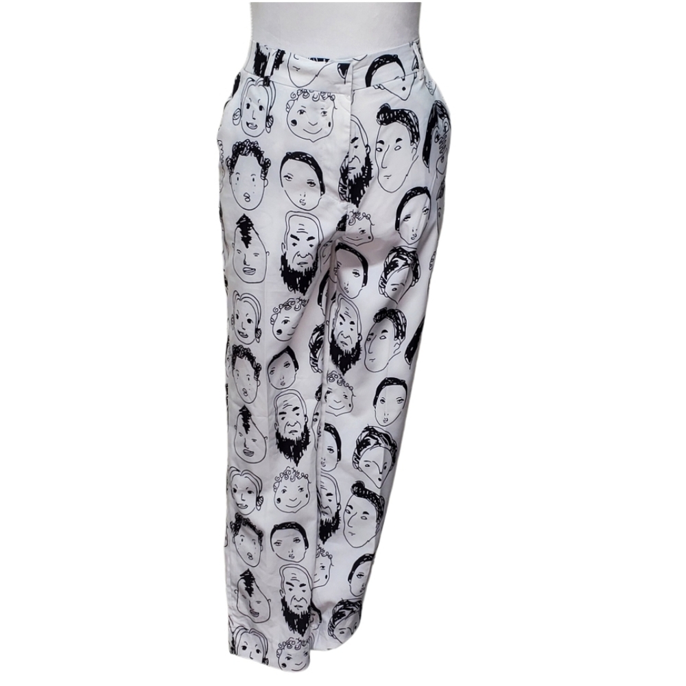 Shekou Black & White Pants Fun Abstract Face Pattern Size Small